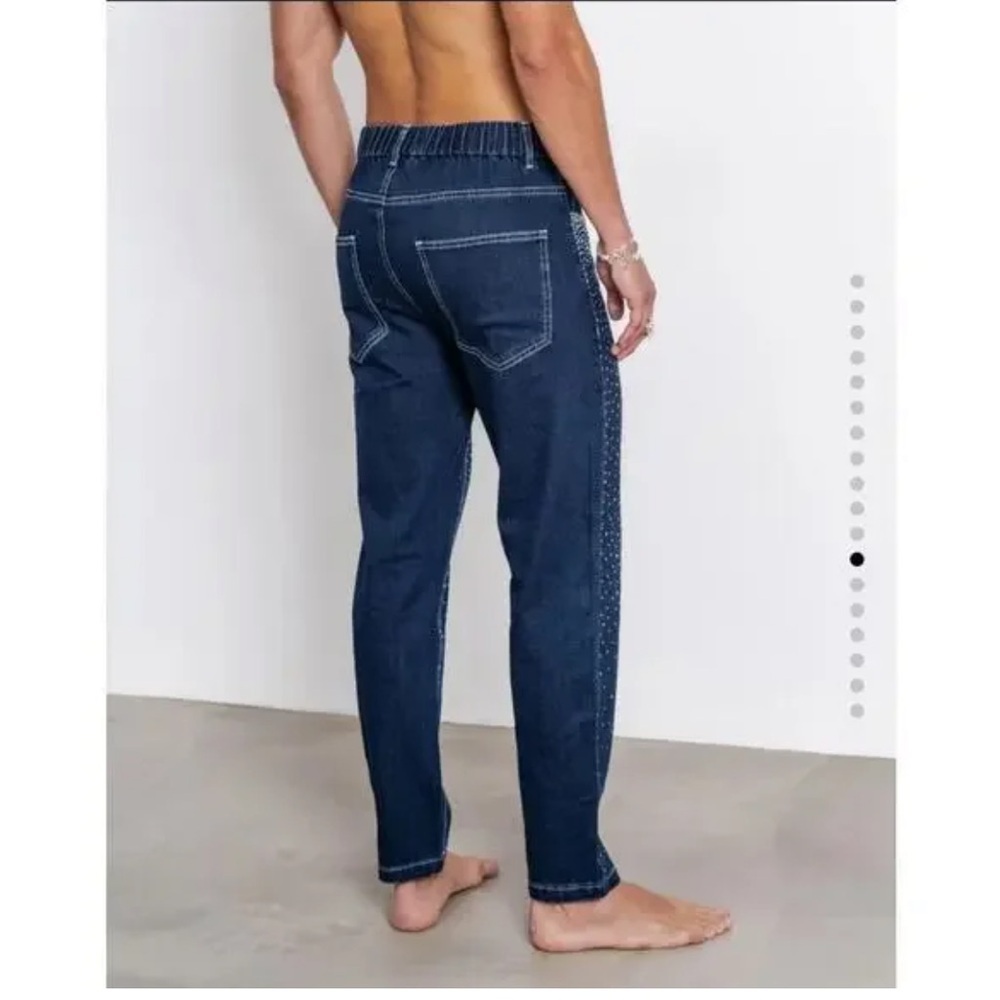 Orttu Ralph Jean Stones Jeans Med Rhinestone Blue $195 Casual Rave Party Holiday — image 2 of 8